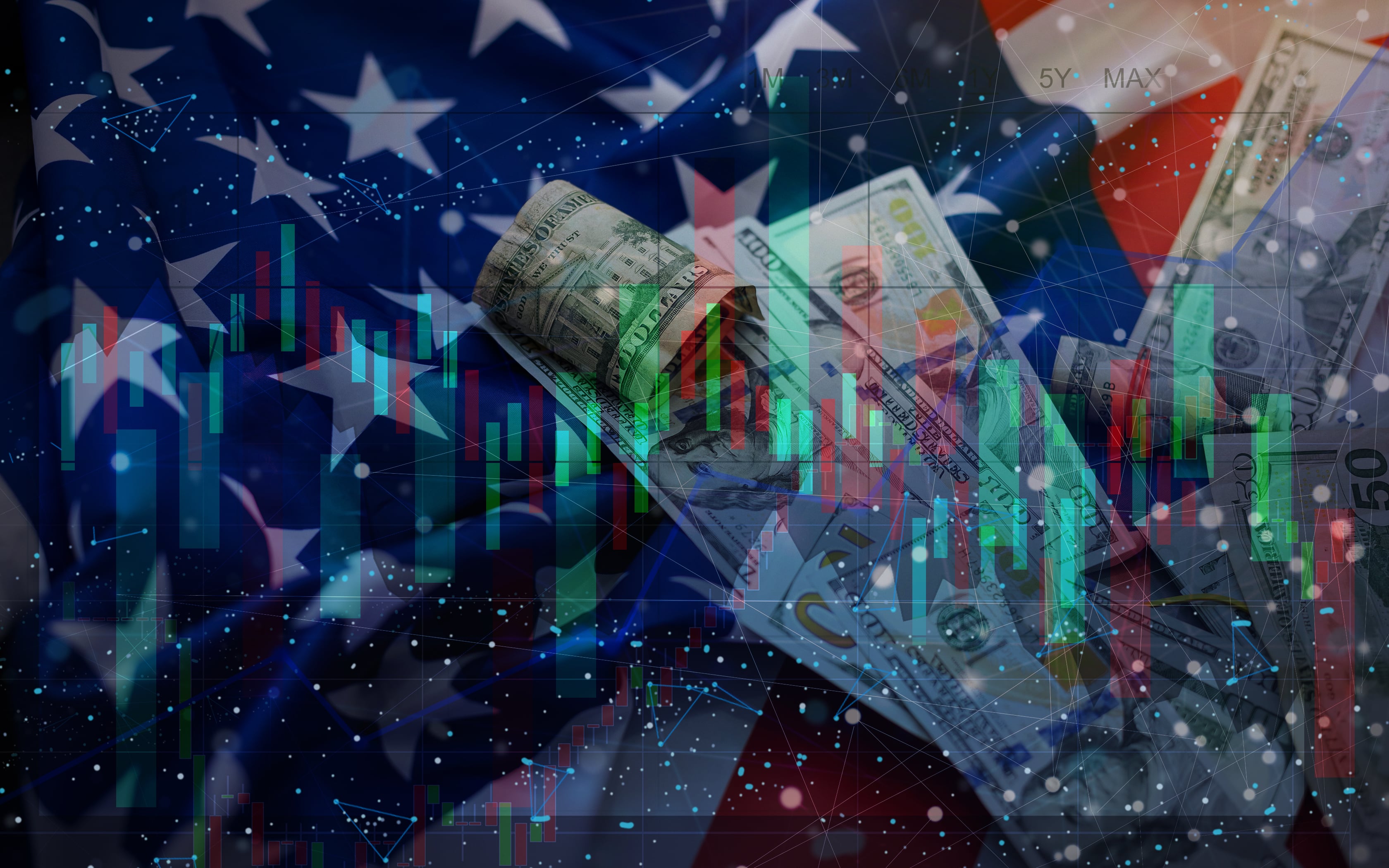 Stock Market Chart American Flag Background Min