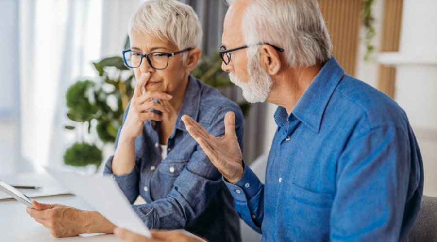 Man and woman discussing and thinking